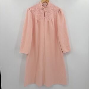 Vintage Vanity Fair Pink Embroidered Top Full Zip Front Robe Long Sleeve Small